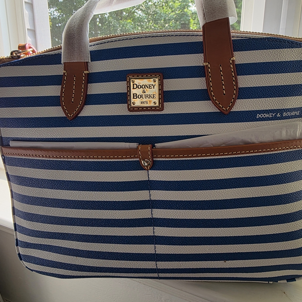 Dooney & Bourke Navy and White Striped Tote. Small Daniella Satchel.